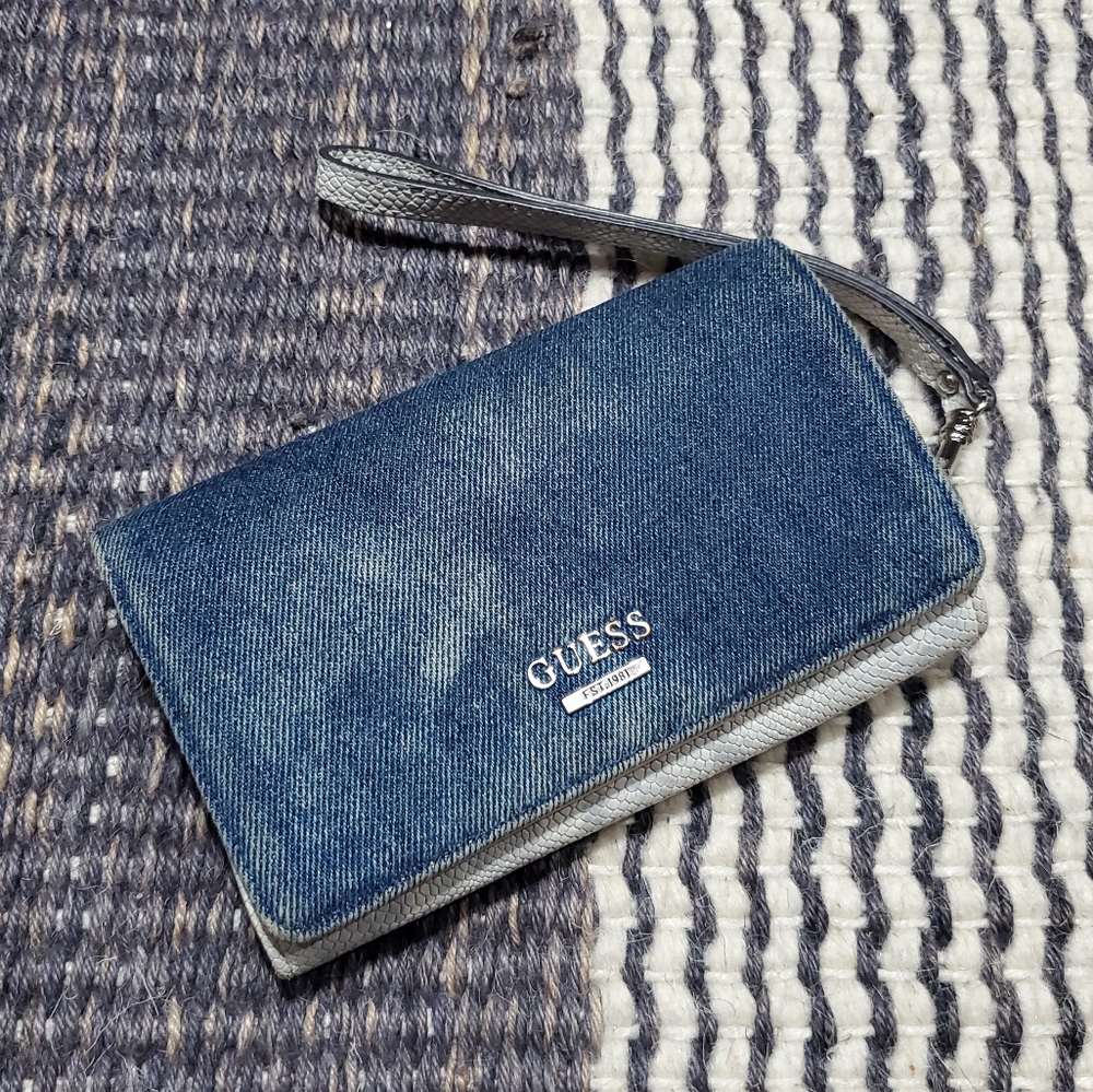 Guess Jean and snakeskin wallet wristlet